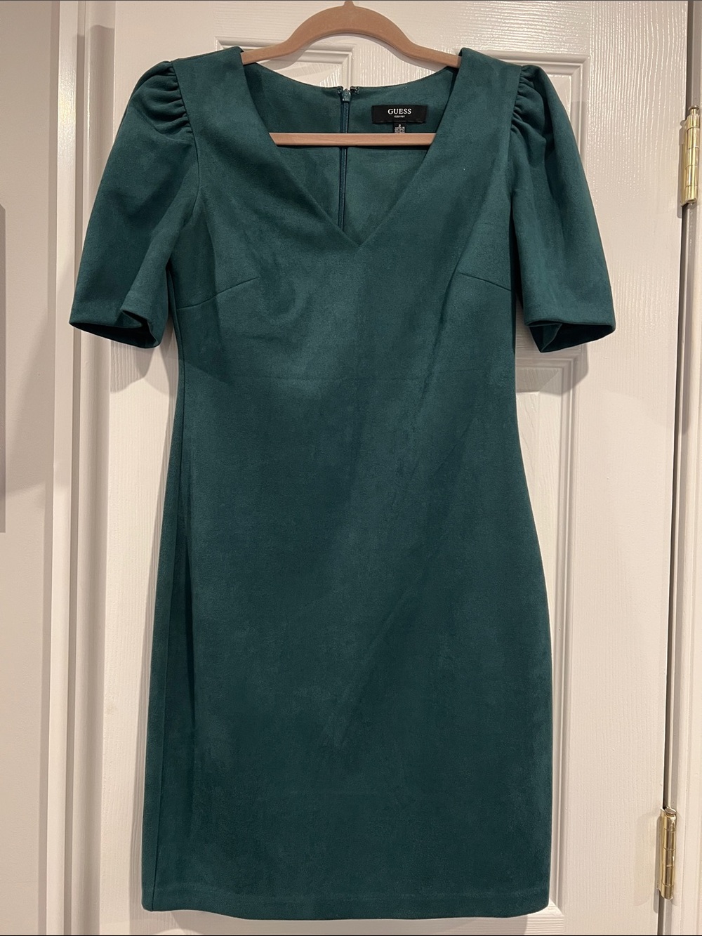 GUESS Deep Teal faux suede V-Neck Dress- 2